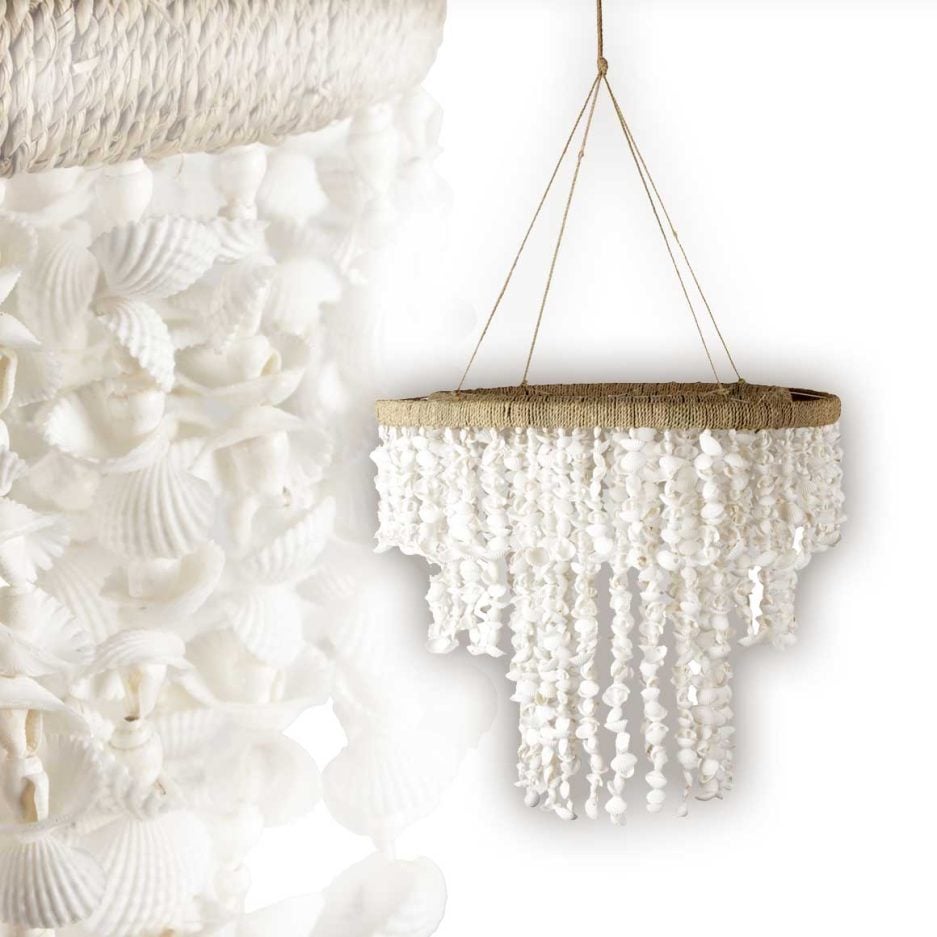 Boho Lampenschirm Muschel Lampe Hängelampe weiss Deko Pendelleuchte Wohnzimmer Deko Boho Ibiza Bohemian Wohnstil Hängender Lampenschirm Soulbirdee Onlineshop