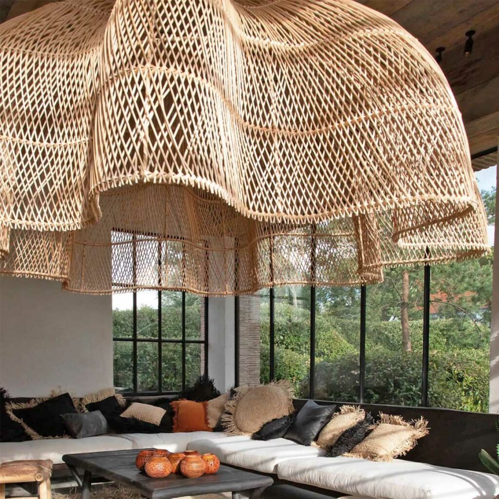 Rattan Lampenschirm XXL 150 cm Restaurant Lampe BAYU010N-XL-150 Rattan Lampe für Hotel Gastro Lounge Spa Soulbirdee Lampenshop Rattanlampe Webshop