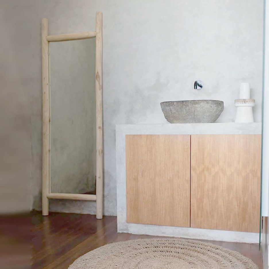 Großer Spiegel Wandspiegel Boho organisch Teak Bali Badezimmer Standspiegel Holz eckig Soulbirdee Onlineshop