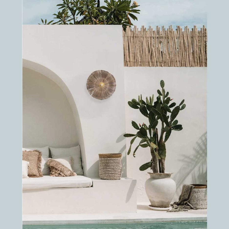 Wandlampe Wandeko Naturmaterial Bazar Bizar kaufen Lampe Boho Wandleuchte Gras Ibiza Soulbirdee Onlineshop Lampenshop