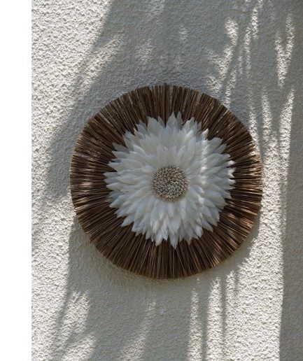 wanddeko handgefertigt naturmaterial nachhaltig Alang-Alang-Gras, Federn Bazar Bizar bali Boho-Chic Esszimmer, Schlafzimmer, Wohnraum Flur soulbirdee onlineshop