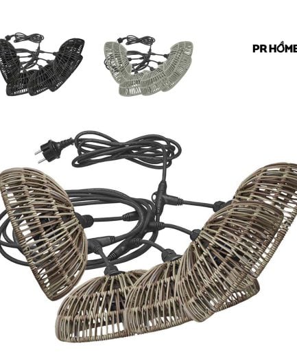 Outdoor Lichterkette mit 5 Lampenschirmen aus Poly-Rattan Beleuchtung für Terrasse & Balkon mit 5 Lampen Soulbirdee Onlineshop