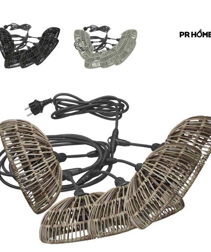 Outdoor Lichterkette mit 5 Lampenschirmen aus Poly-Rattan Beleuchtung für Terrasse & Balkon mit 5 Lampen Soulbirdee Onlineshop