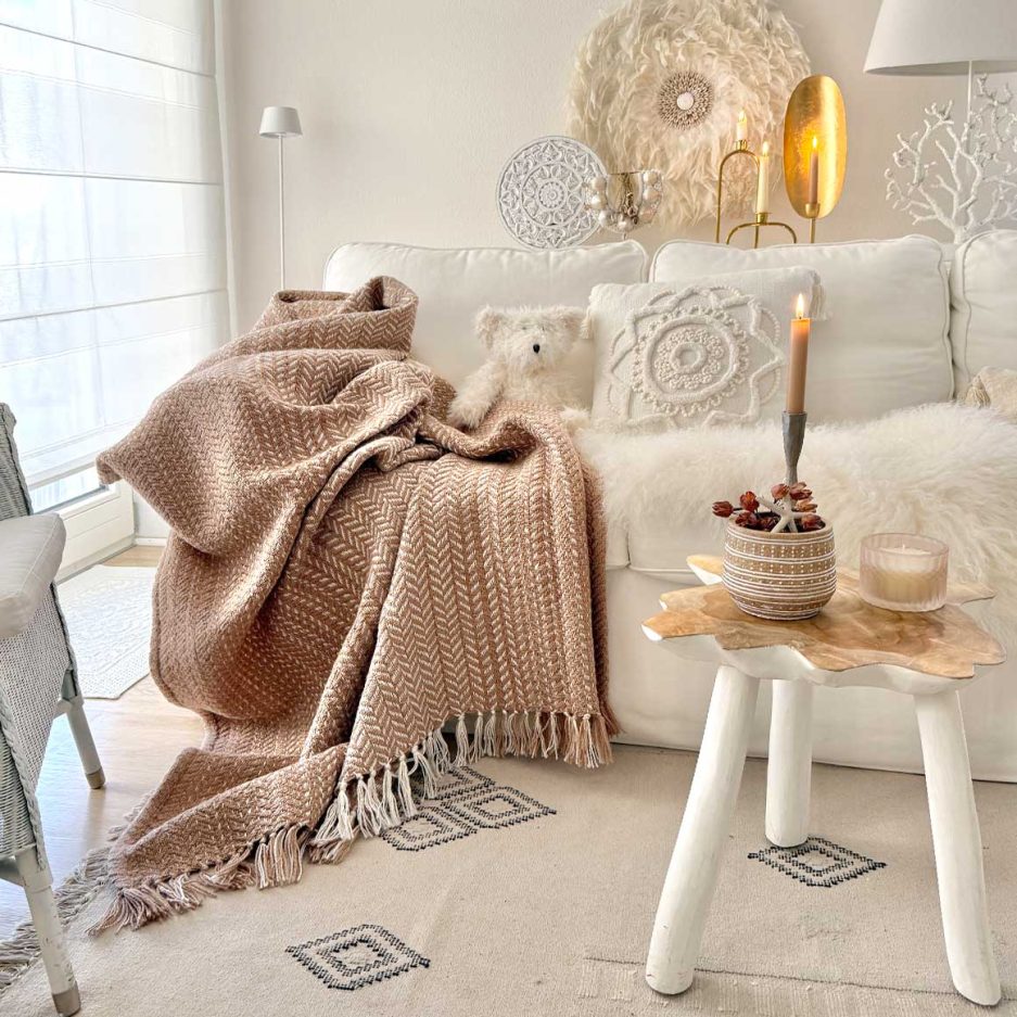 Decke sofadecke Beige Wohndecke Soulbirdee Onlineshop