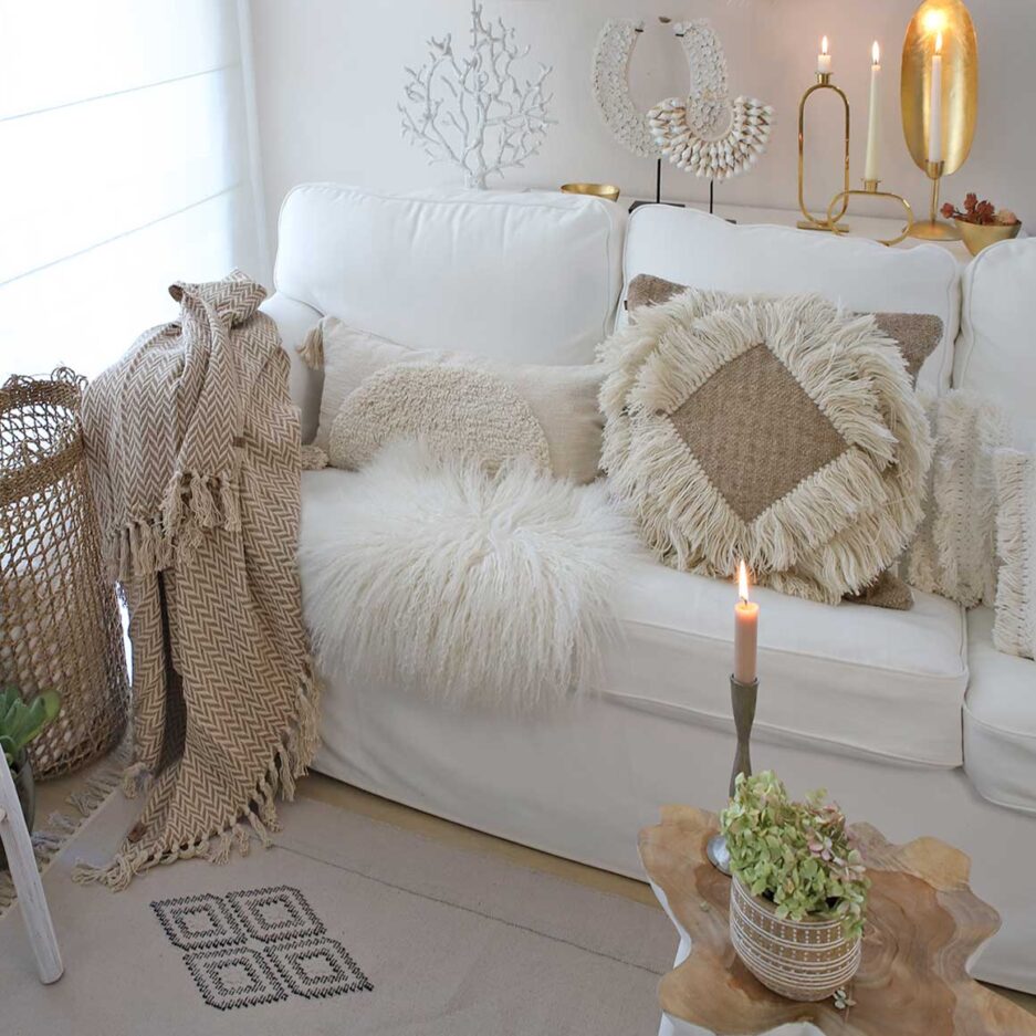 Wohndecke Decke Waschbar Sofadecke Creme Beige neutral tones fischgrät Fransen 175x125 cm Wohnzimmer-Decke Sofa alltagstauglich | Boho Kuscheldecke kaufen im Soulbirdee Onlineshop