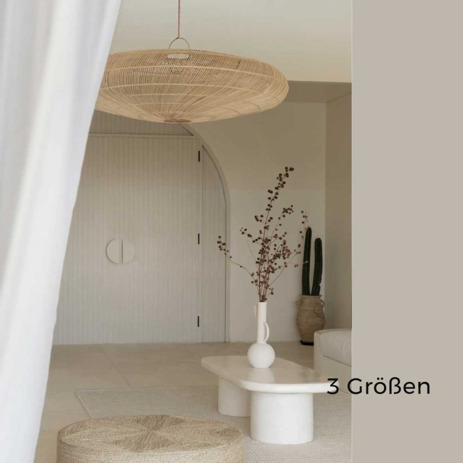 Rattan Lampenschirm | geflochten Muster Lampenschirm aus Rattan | Lampenschirm groß XL XXL rund flach ibiza nordisch | Hängelampe Lampenschirm | Lampe kaufen | Soulbirdee Lampenshop