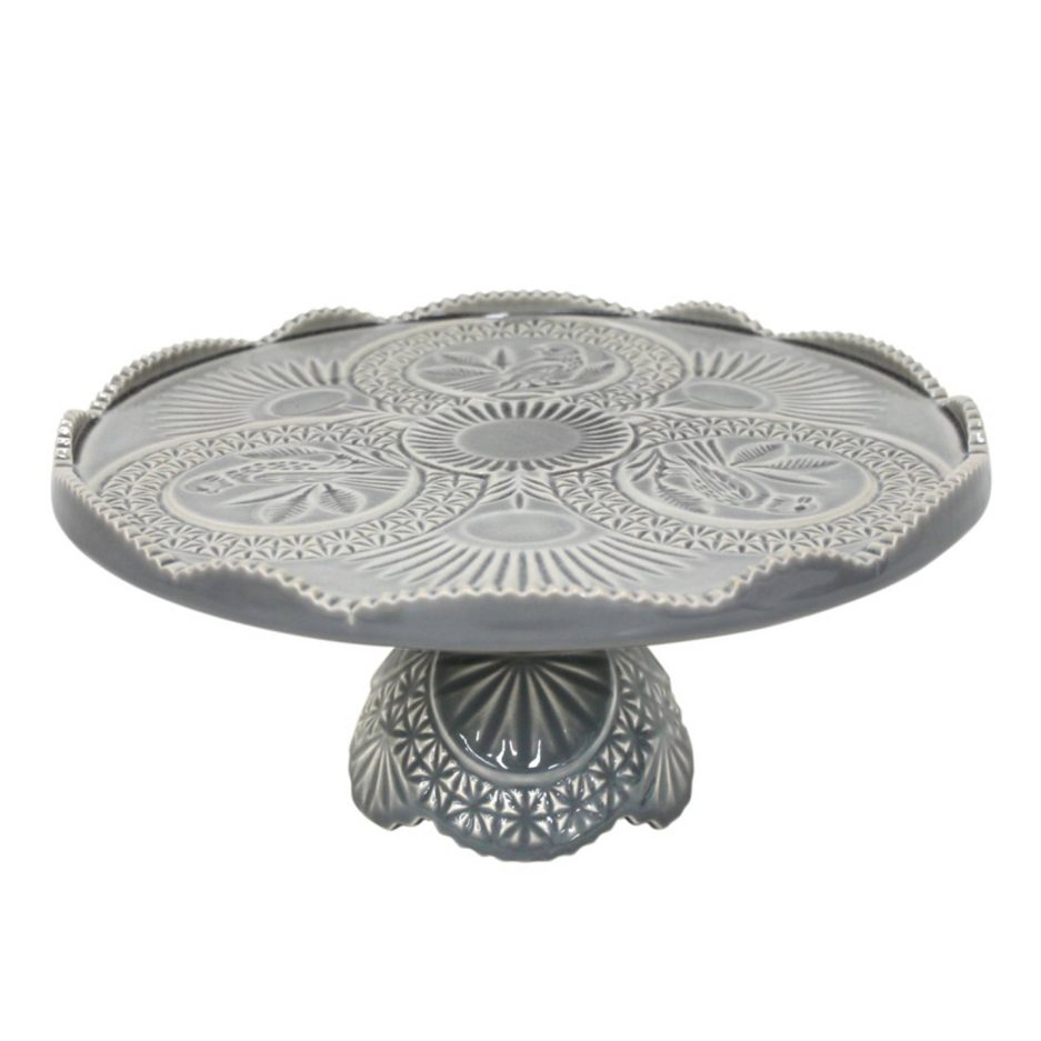 Tortenständer Hochzeit Tortenplatte Vintage Style Retro Grau Tortenständer für Hochzeitstorte Boho Tortendeko Geschirr im Boho Style Tortenplatte Fuß Handgemacht Portugal Soulbirdee Onlineshop