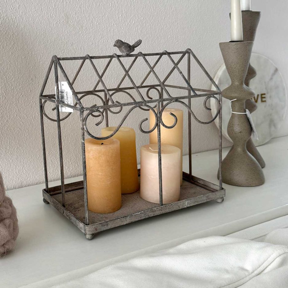 Dekotablett gewächshaus kerzentablett grau haus landhaus metall shabby soulbirdee onlineshop