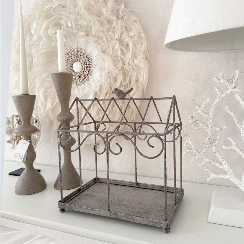 Landhausstil Dekotablett vintage gewächshaus vogel metall kerzentablett kerzenhalter deko grau landhausstil deko soulbirdee onlineshop