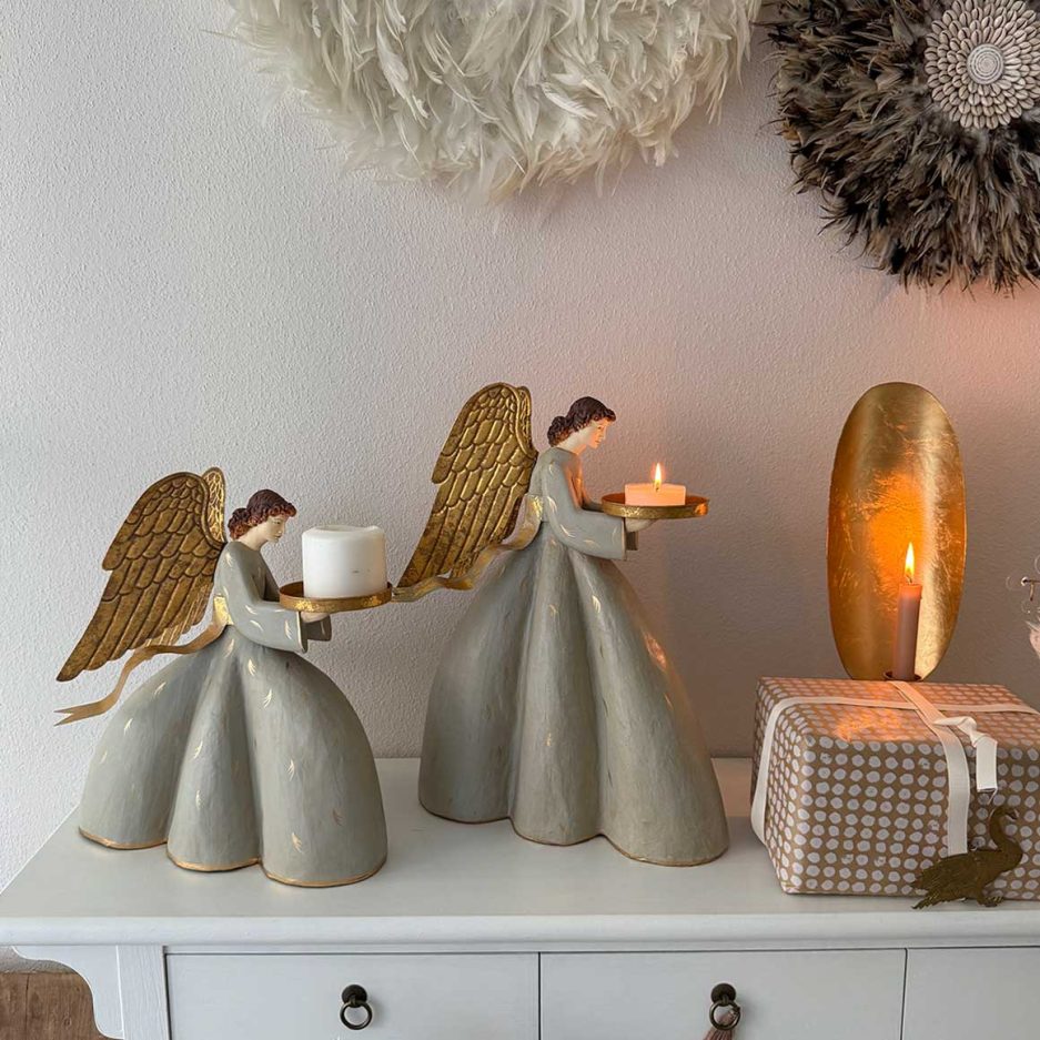 engelfiguren engel grau gold vintage advent meander landhaus deko soulbirdee shop