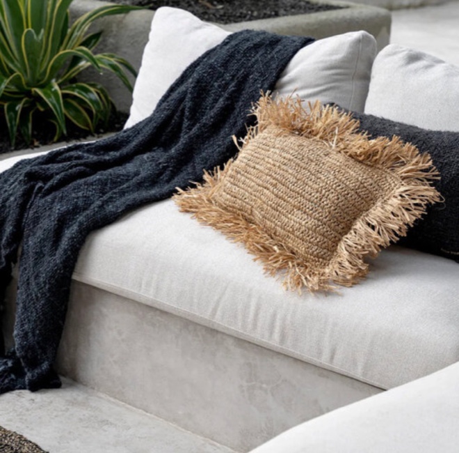 kissen raffia bast boho style bali fransen 30 50 bazar soulbirdee onlineshop